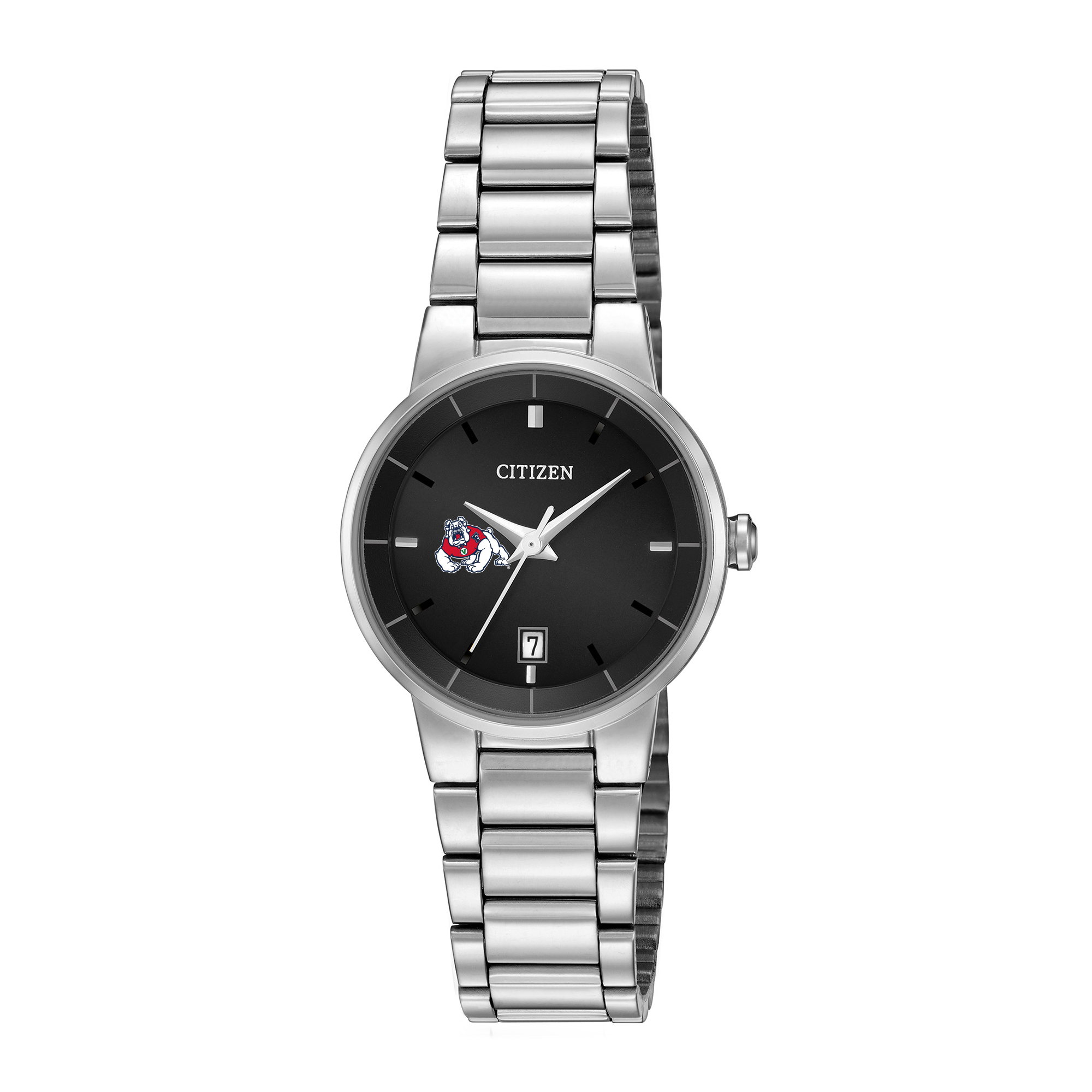 Women's Citizen Watch Silver Fresno State Bulldogs Black Dial Stainless Steel Watch