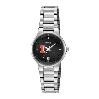 Women's Citizen Watch Silver Illinois Fighting Illini Black Dial Stainless Steel Watch