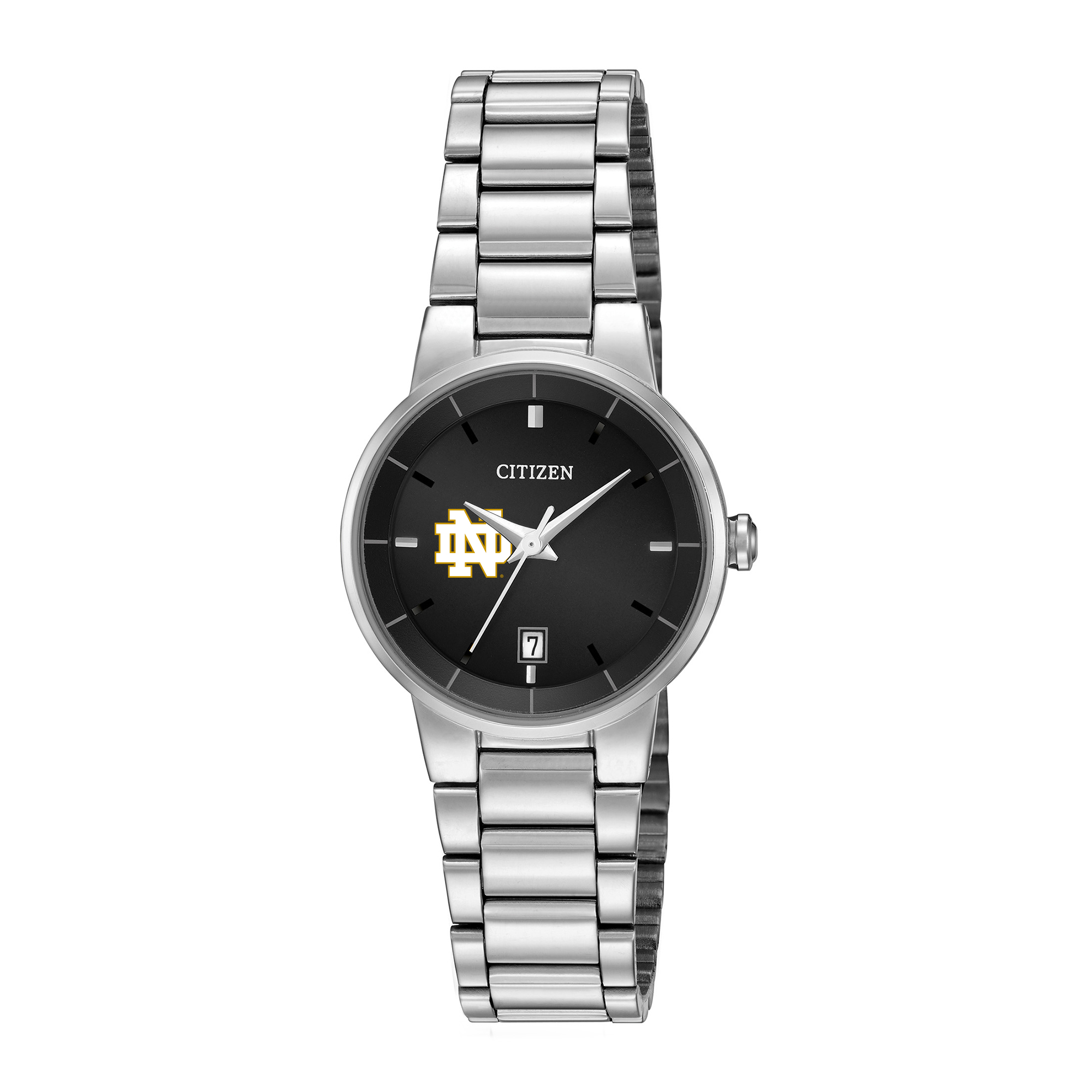 Women's Citizen Watch Silver Notre Dame Fighting Irish Black Dial Stainless Steel Watch