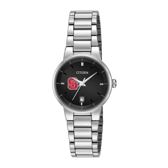 Women's Citizen Watch Silver NC State Wolfpack Black Dial Stainless Steel Watch