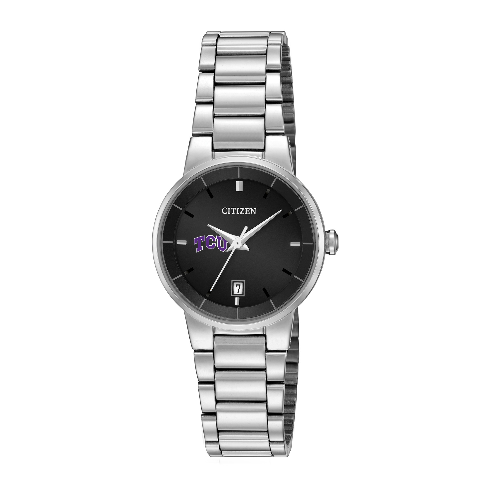 Women's Citizen Watch Silver TCU Horned Frogs Black Dial Stainless Steel Watch