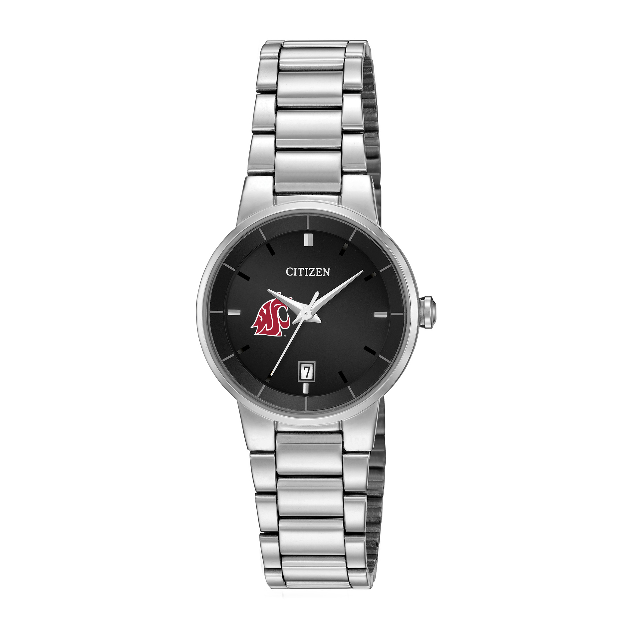 Women's Citizen Watch Silver Washington State Cougars Black Dial Stainless Steel Watch