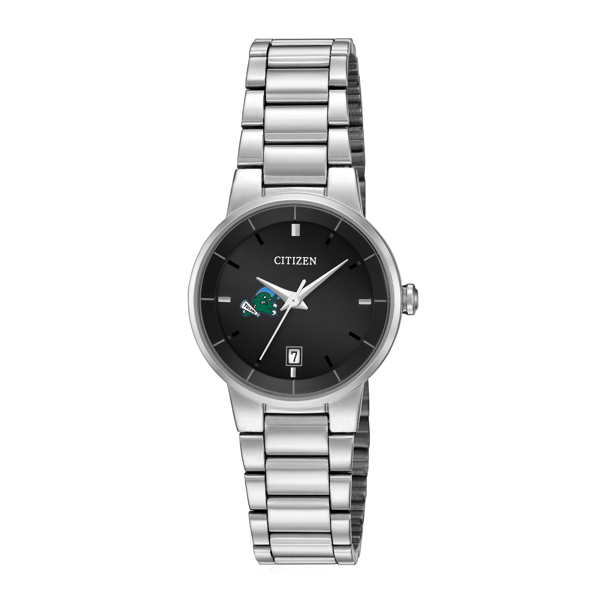 Women's Citizen Watch Silver Tulane Green Wave Black Dial Stainless Steel Watch