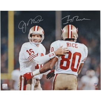 Joe Montana & Jerry Rice San Francisco 49ers Autographed 16" x 20" Side by Side Spotlight Photograph