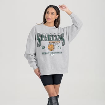 Women's Gameday Couture Gray Michigan State Spartans Basketball Premium Fleece Drop Pullover Sweatshirt