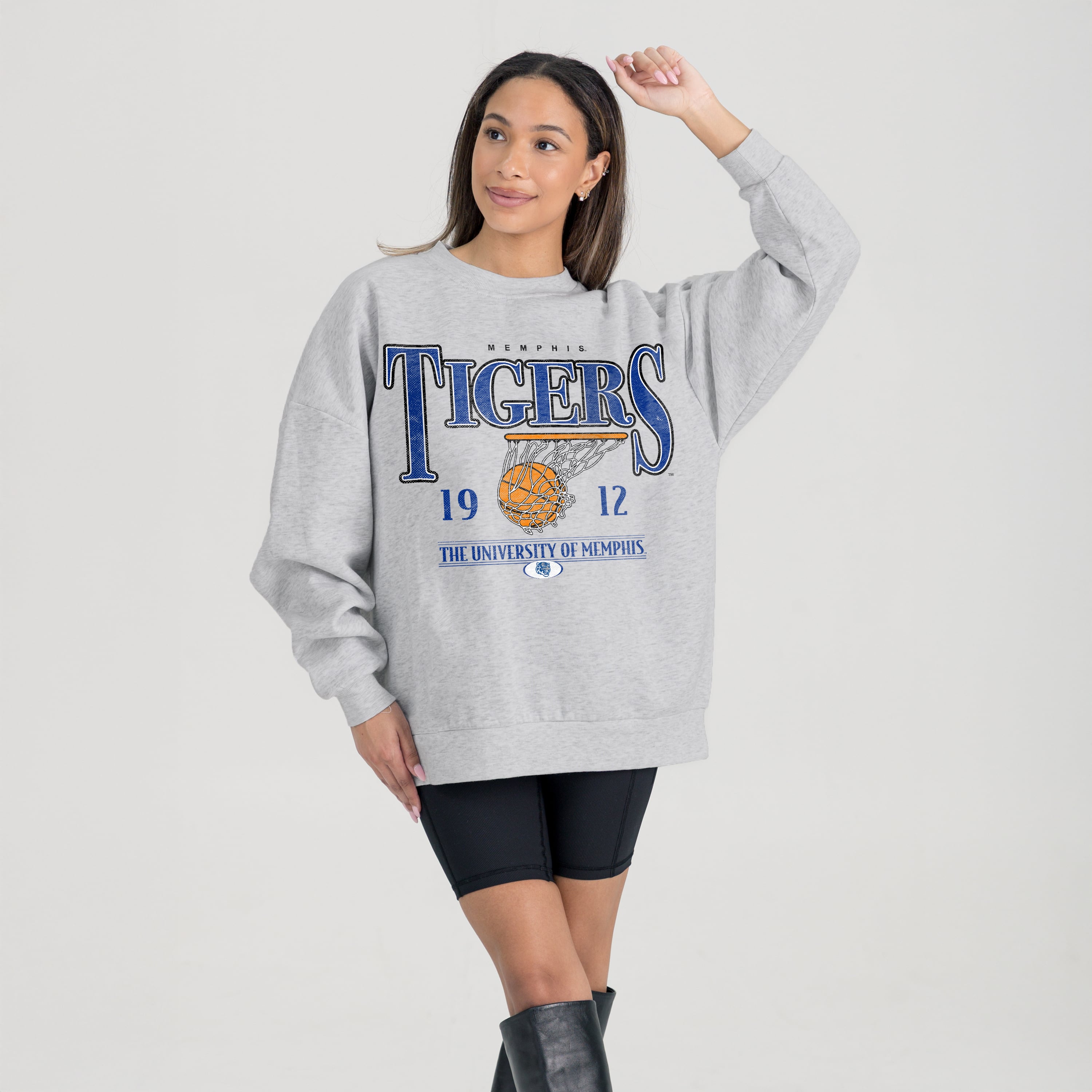Women's Gameday Couture Gray Memphis Tigers Basketball Premium Fleece Drop Pullover Sweatshirt