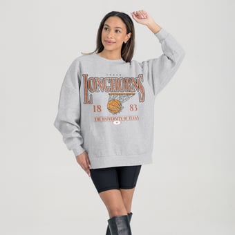 Women's Gameday Couture Gray Texas Longhorns Basketball Premium Fleece Drop Pullover Sweatshirt