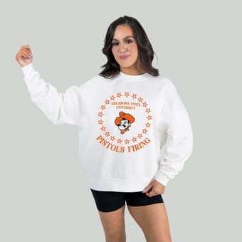 Women's Gameday Couture White Oklahoma State Cowboys Stars Premium Fleece Drop Pullover Sweatshirt