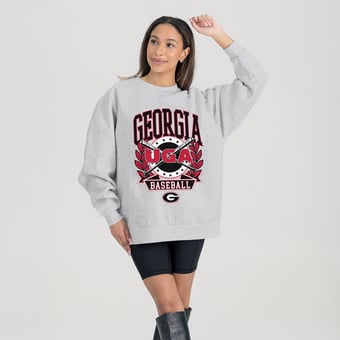 Women's Gameday Couture Gray Georgia Bulldogs Baseball Premium Fleece Drop Pullover Sweatshirt