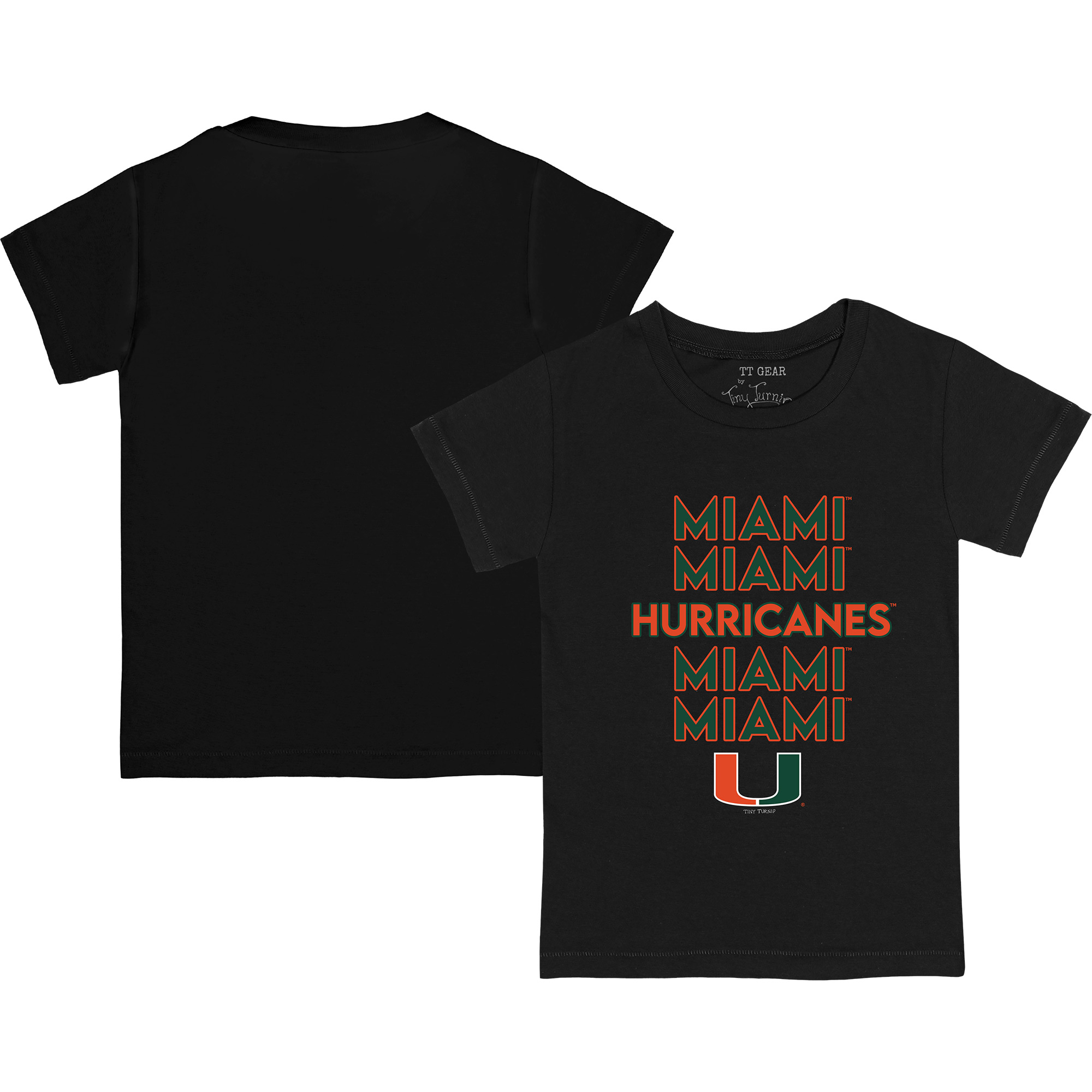 Youth Tiny Turnip Black Miami Hurricanes Stacked T-Shirt Youth Tiny Turnip Black Miami Hurricanes Stacked T-Shirt