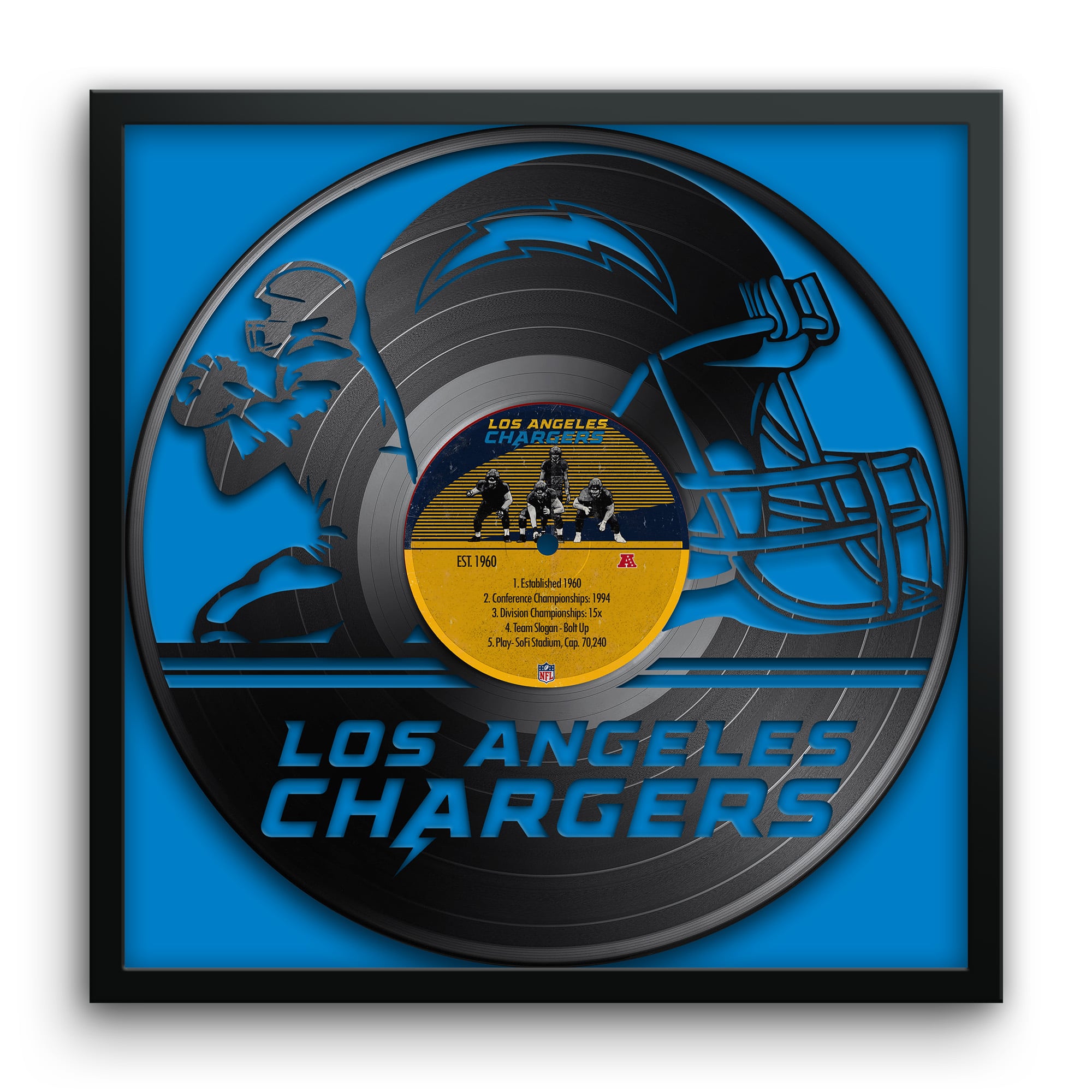 Los Angeles Chargers Framed 13″ x 13″ Vinyl Record Art Print Los Angeles Chargers Framed 13″ x 13″ Vinyl Record Art Print