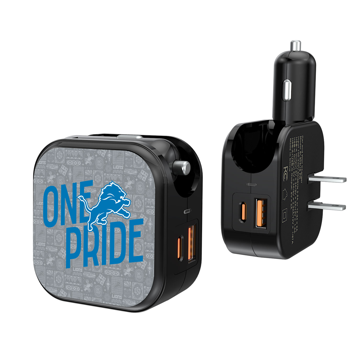 Keyscaper - Black Detroit Lions 2-In-1 USB A/C Charger - Black