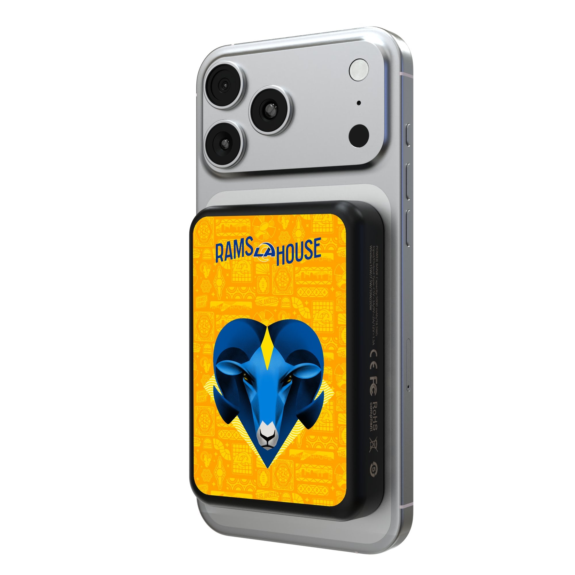 Keyscaper Black Los Angeles Rams 5000mAh Wireless Magnetic Power Bank Keyscaper Black Los Angeles Rams 5000mAh Wireless Magnetic Power Bank