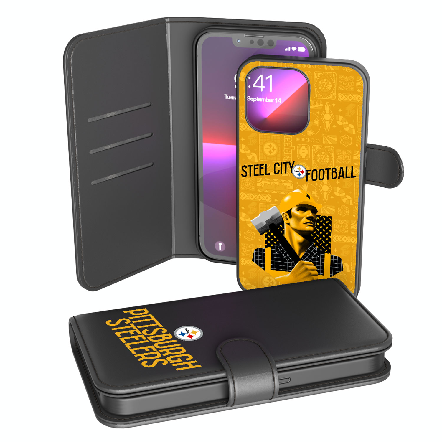 Keyscaper - NFL - Pittsburgh Steelers iPhone Wallet Case - 13 Pro Max - Black