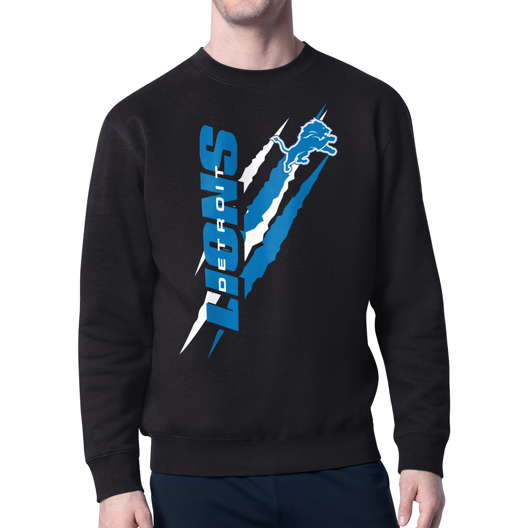 Men's Starter Black Detroit Lions Color Scratch Team Graphic Fleece Pullover Sweatshirt