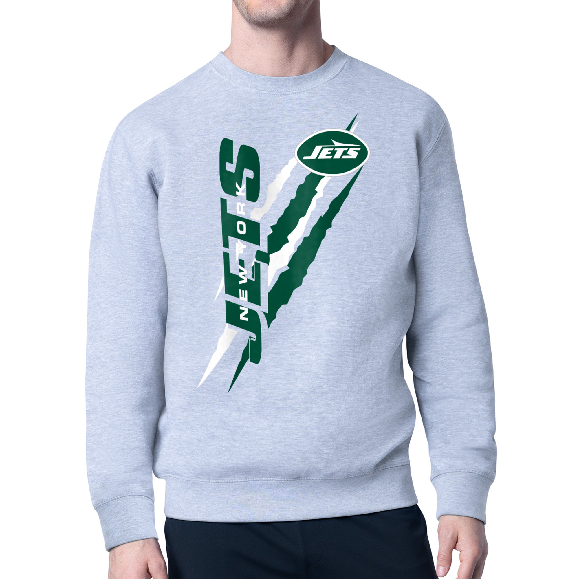 Men's Starter Heather Gray New York Jets Color Scratch Team Graphic Fleece Pullover Sweatshirt