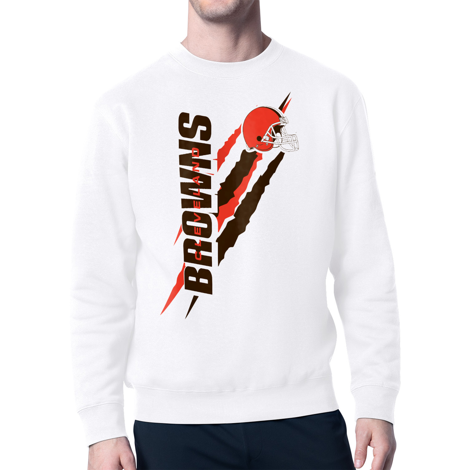 Men's Starter White Cleveland Browns Color Scratch Team Graphic Fleece Pullover Sweatshirt