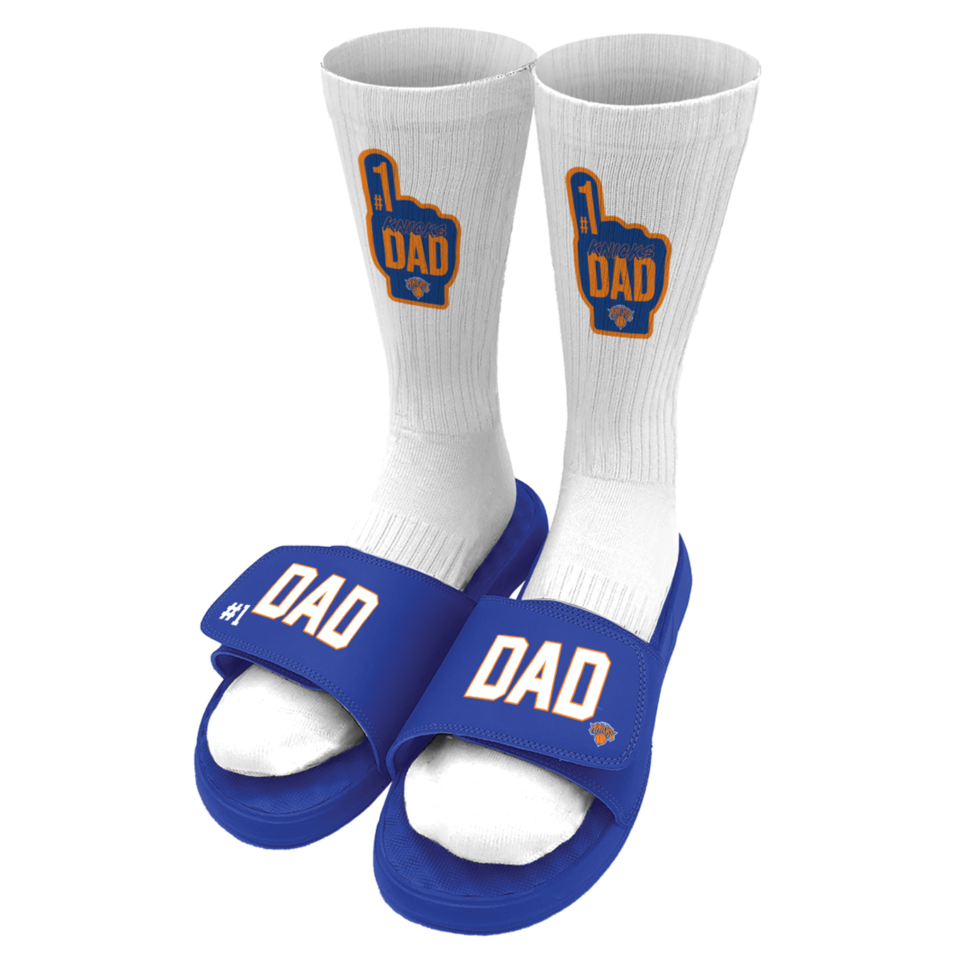 Unisex ISlide Blue New York Knicks #1 Dad Socks & Slide Sandals Bundle