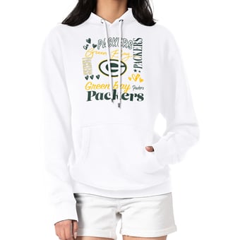 Women's G-III 4Her by Carl Banks White Green Bay Packers Collage Graphic Fleece Pullover Hoodie