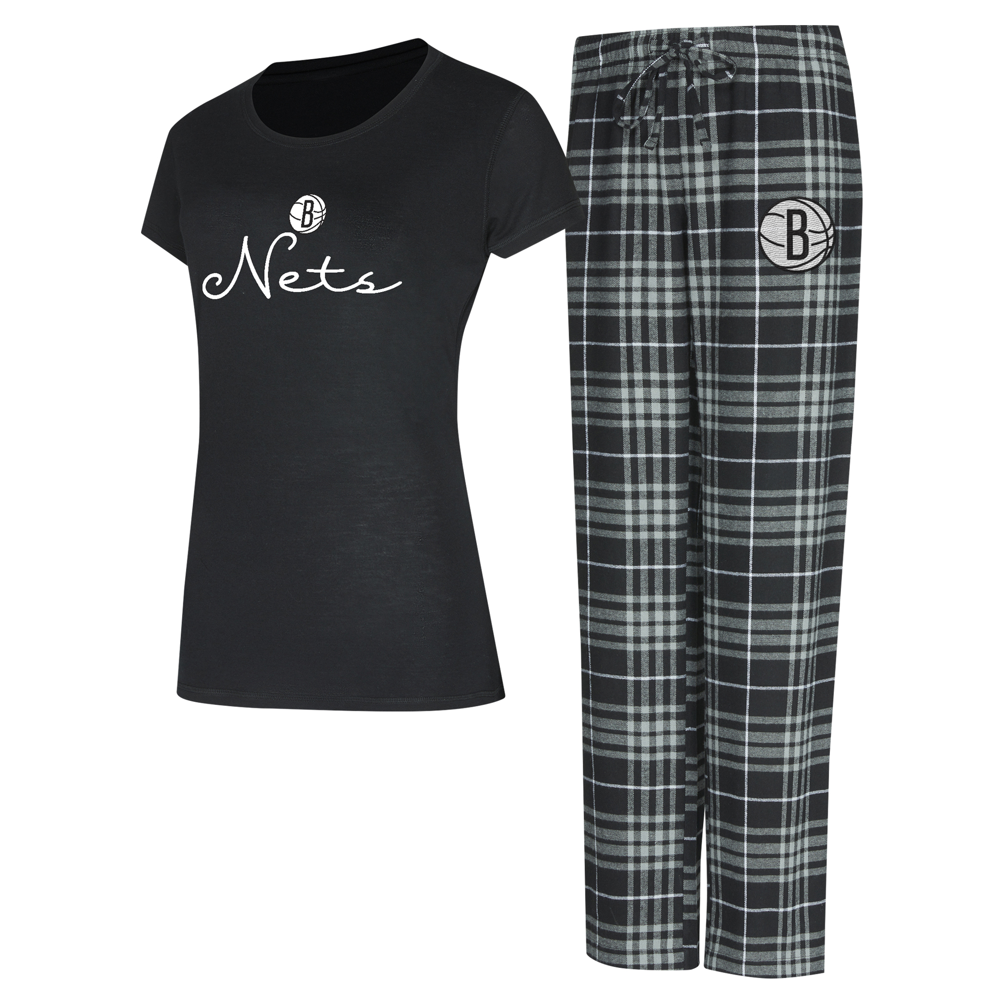 Women’s Concepts Sport Black/Gray Brooklyn Nets Vector Top & Flannel Pants Sleep Set Women’s Concepts Sport Black/Gray Brooklyn Nets Vector Top & Flannel Pants Sleep Set