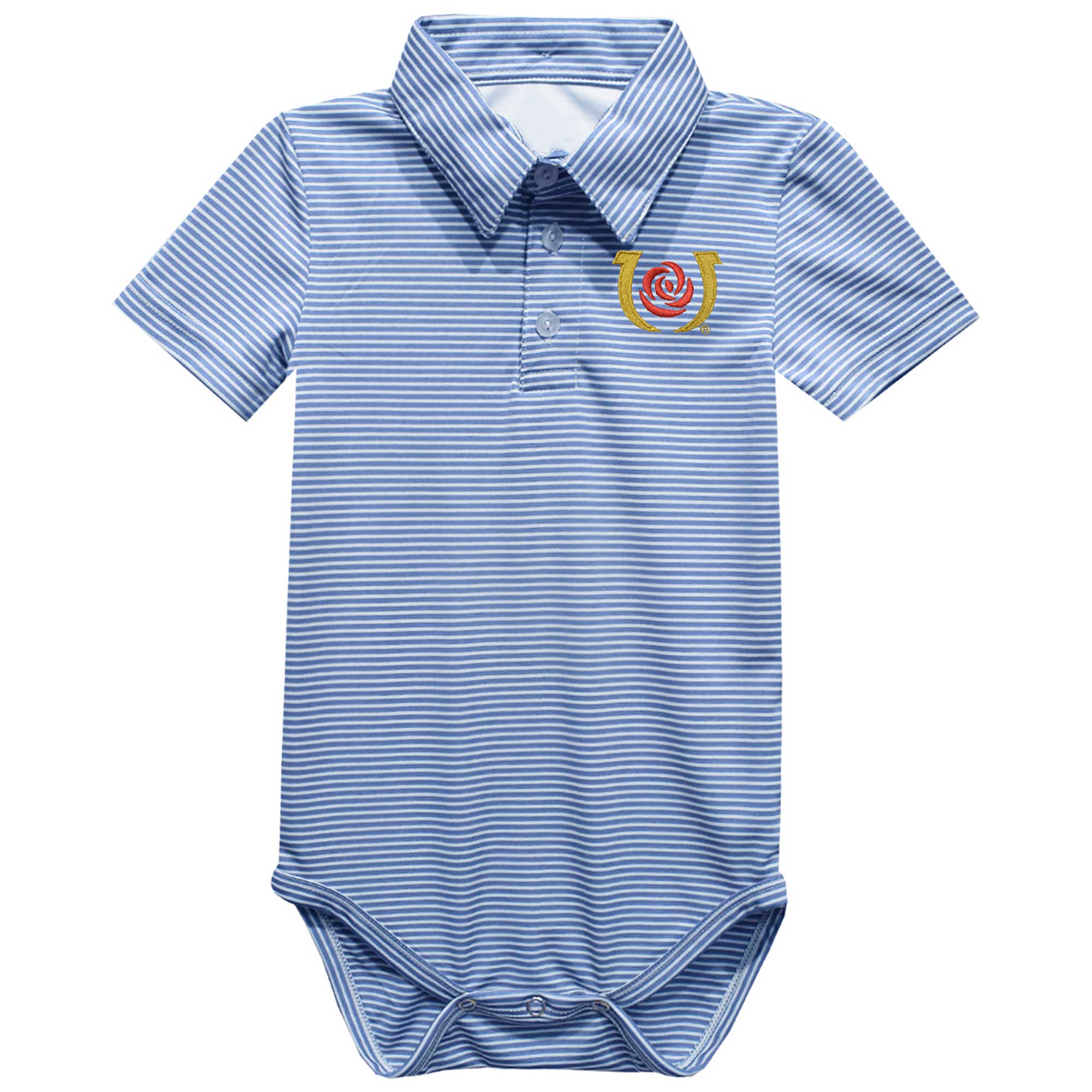 Infant Vive La Fete  Light Blue Kentucky Derby Pencil Stripe Polo Bodysuit