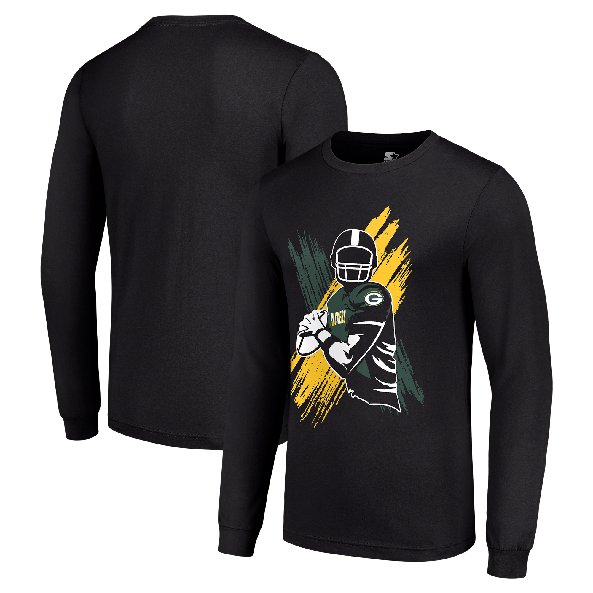 Men's Starter Black Green Bay Packers Player X Logo Graphic Long Sleeve T-Shirt