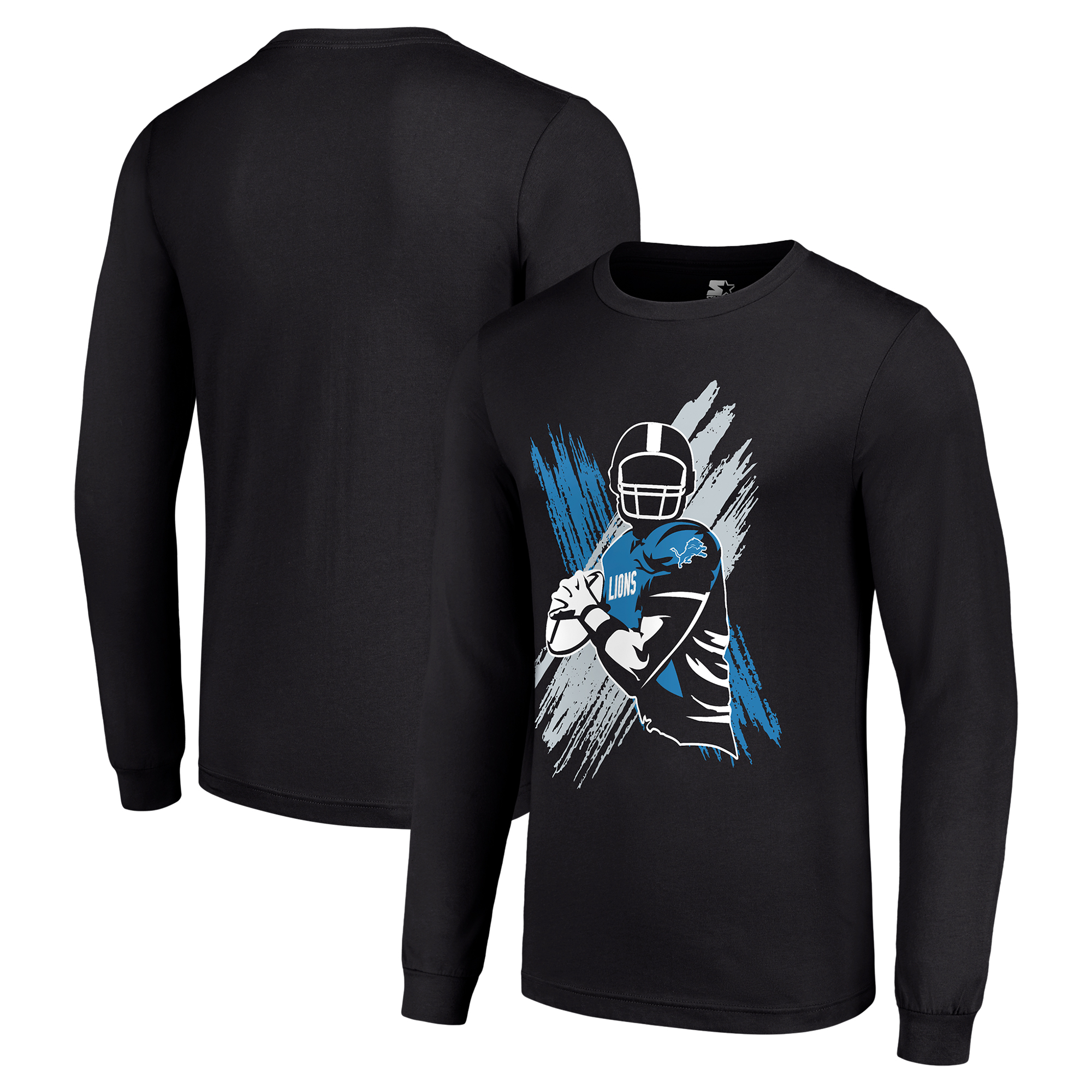 Men's Starter Black Detroit Lions Player X Logo Graphic Long Sleeve T-Shirt