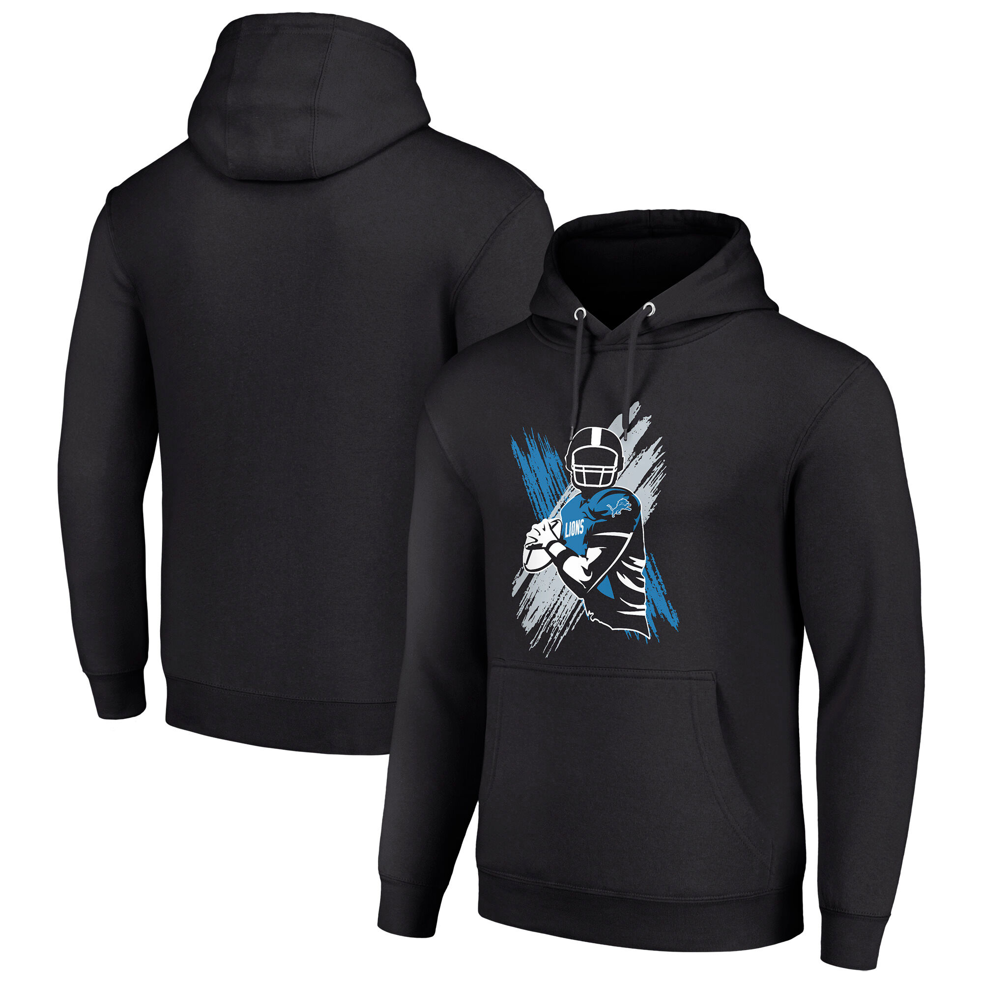 Men's Starter Black Detroit Lions Player X Fleece Pullover Hoodie
