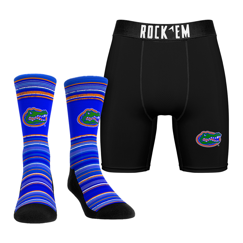 Men's Rock Em  Florida Gators Primary Crew Socks & Boxer Briefs Combo Pack