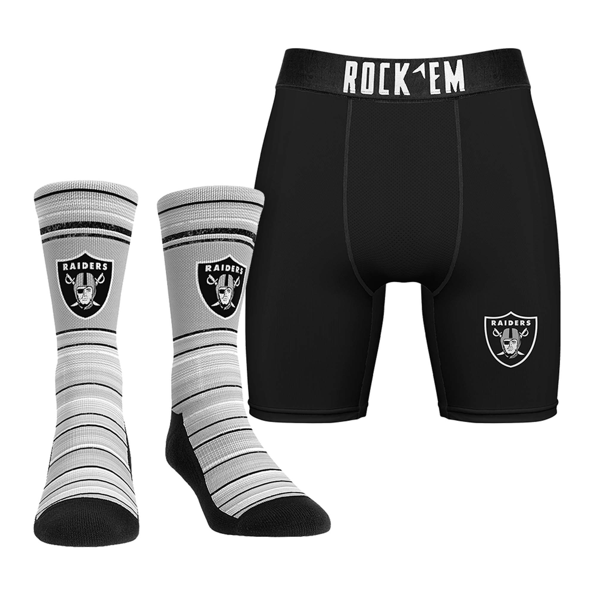 Men's Rock Em Las Vegas Raiders Primary Crew Socks & Boxer Briefs Combo Pack