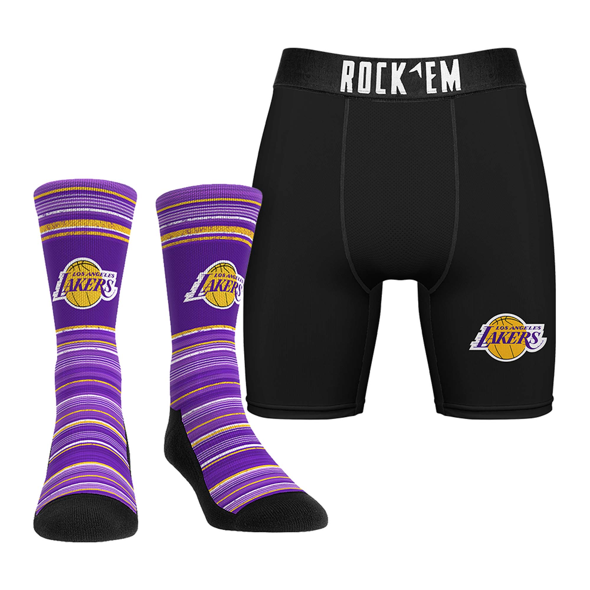 Men's Rock Em Los Angeles Lakers Primary Crew Socks & Boxer Briefs Combo Pack