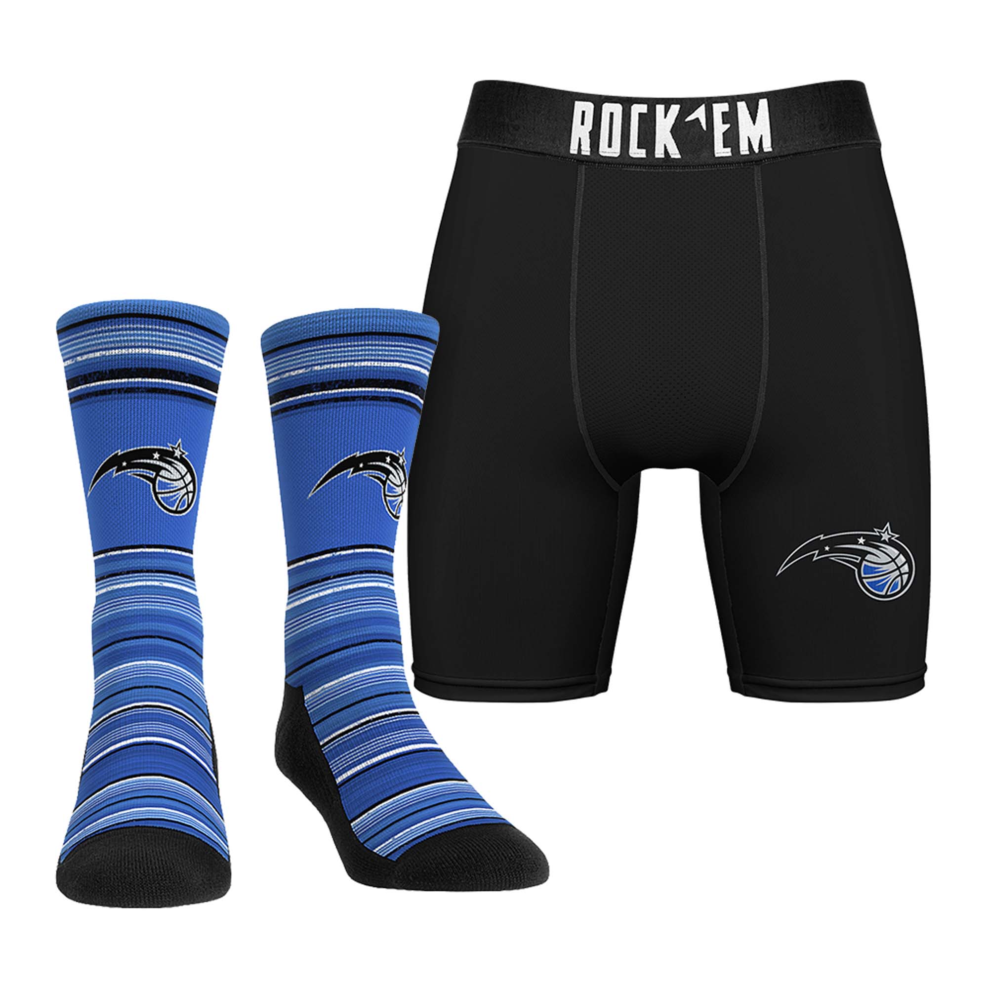 Men's Rock Em Orlando Magic Primary Crew Socks & Boxer Briefs Combo Pack