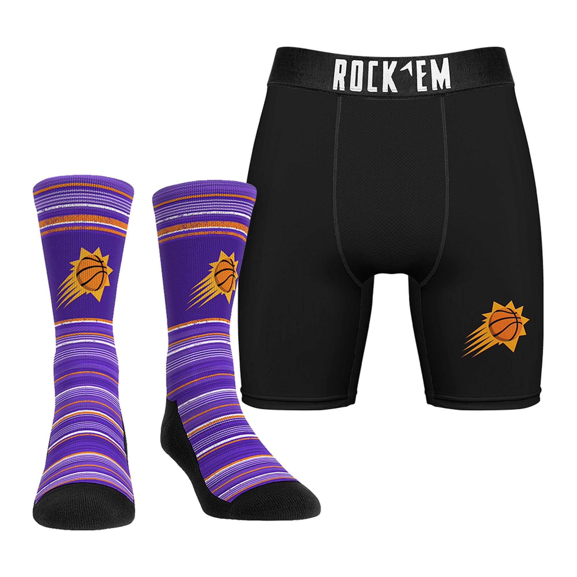 Men's Rock Em Phoenix Suns Primary Crew Socks & Boxer Briefs Combo Pack