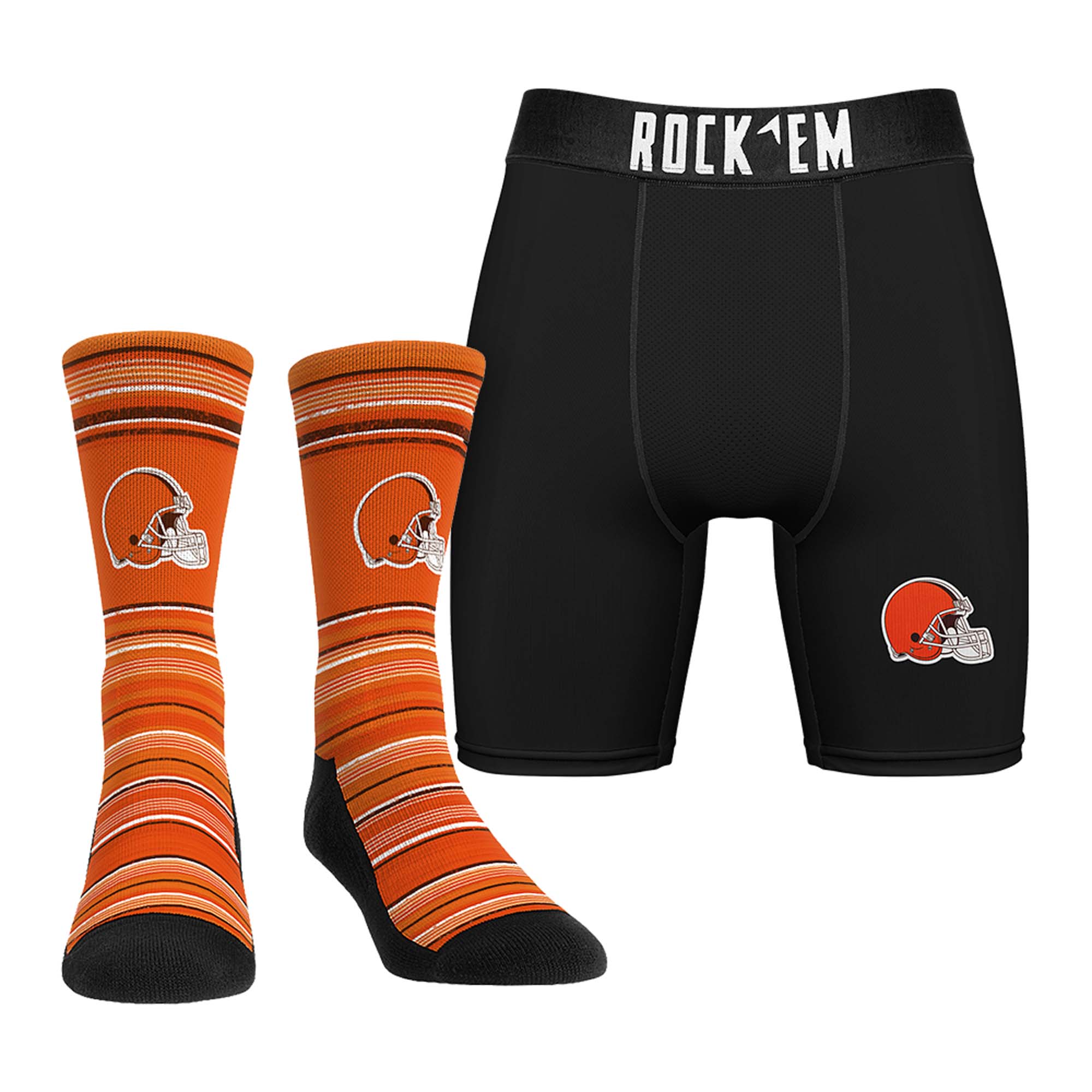 Men's Rock Em Cleveland Browns Primary Crew Socks & Boxer Briefs Combo Pack