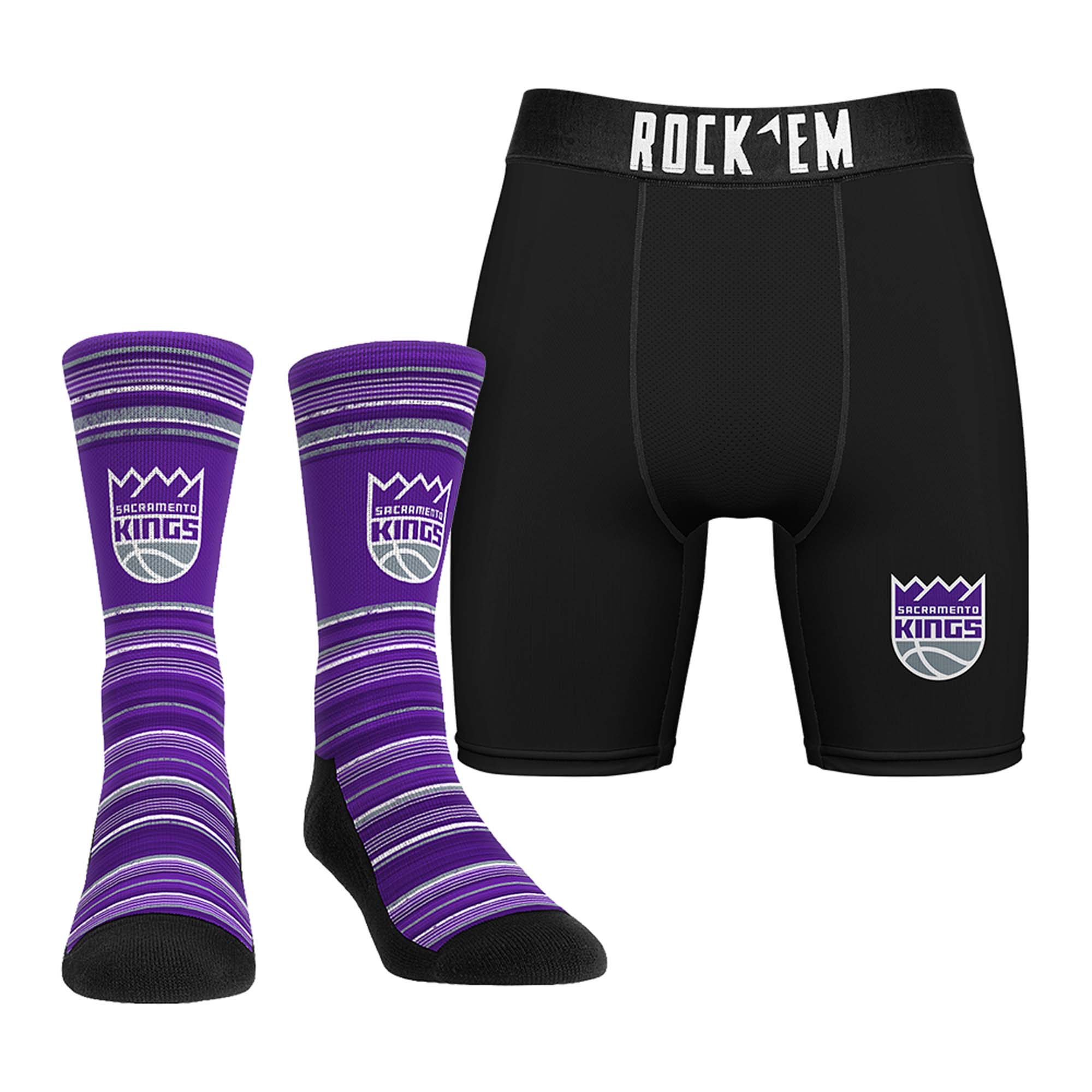 Men's Rock Em Sacramento Kings Primary Crew Socks & Boxer Briefs Combo Pack