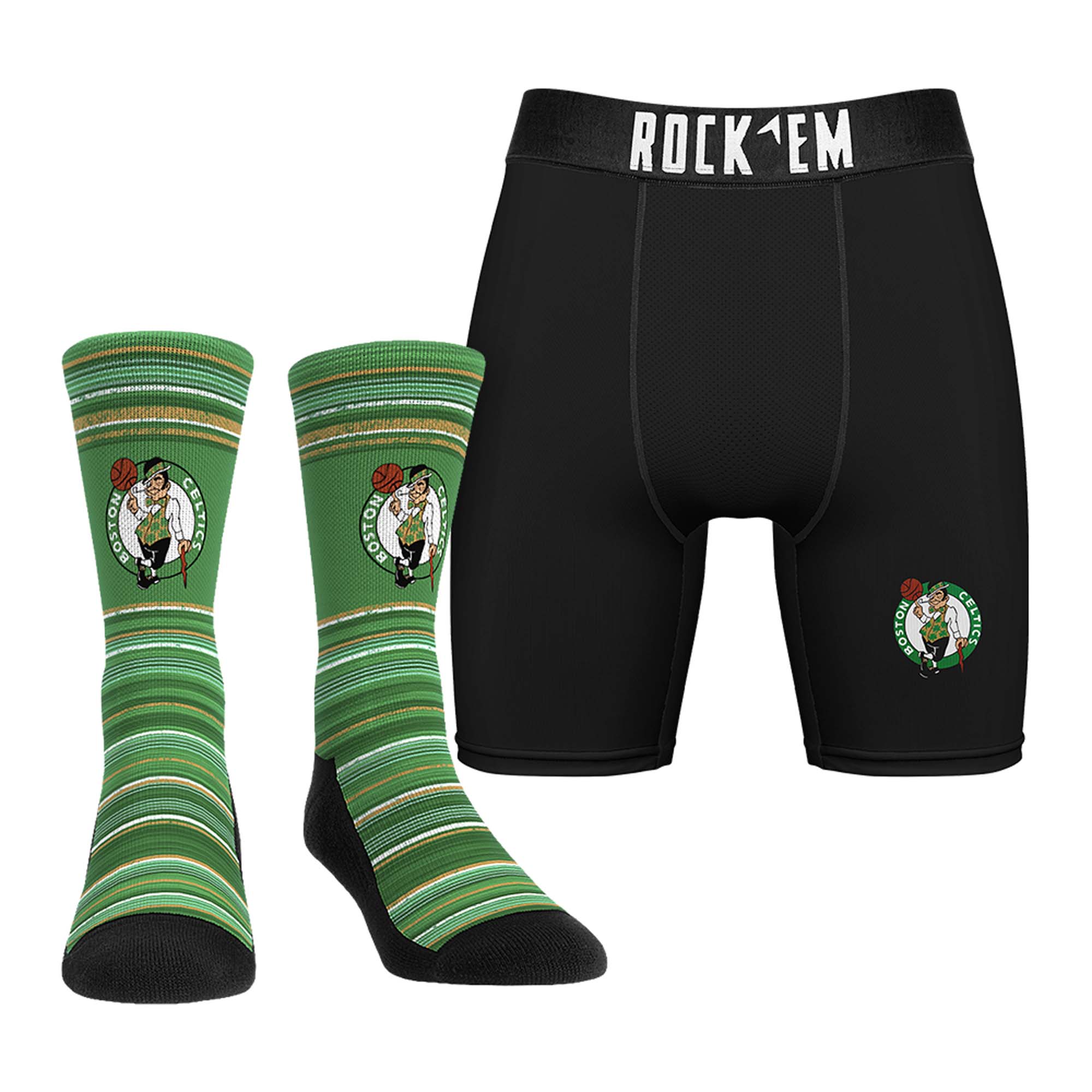 Men's Rock Em Boston Celtics Primary Crew Socks & Boxer Briefs Combo Pack