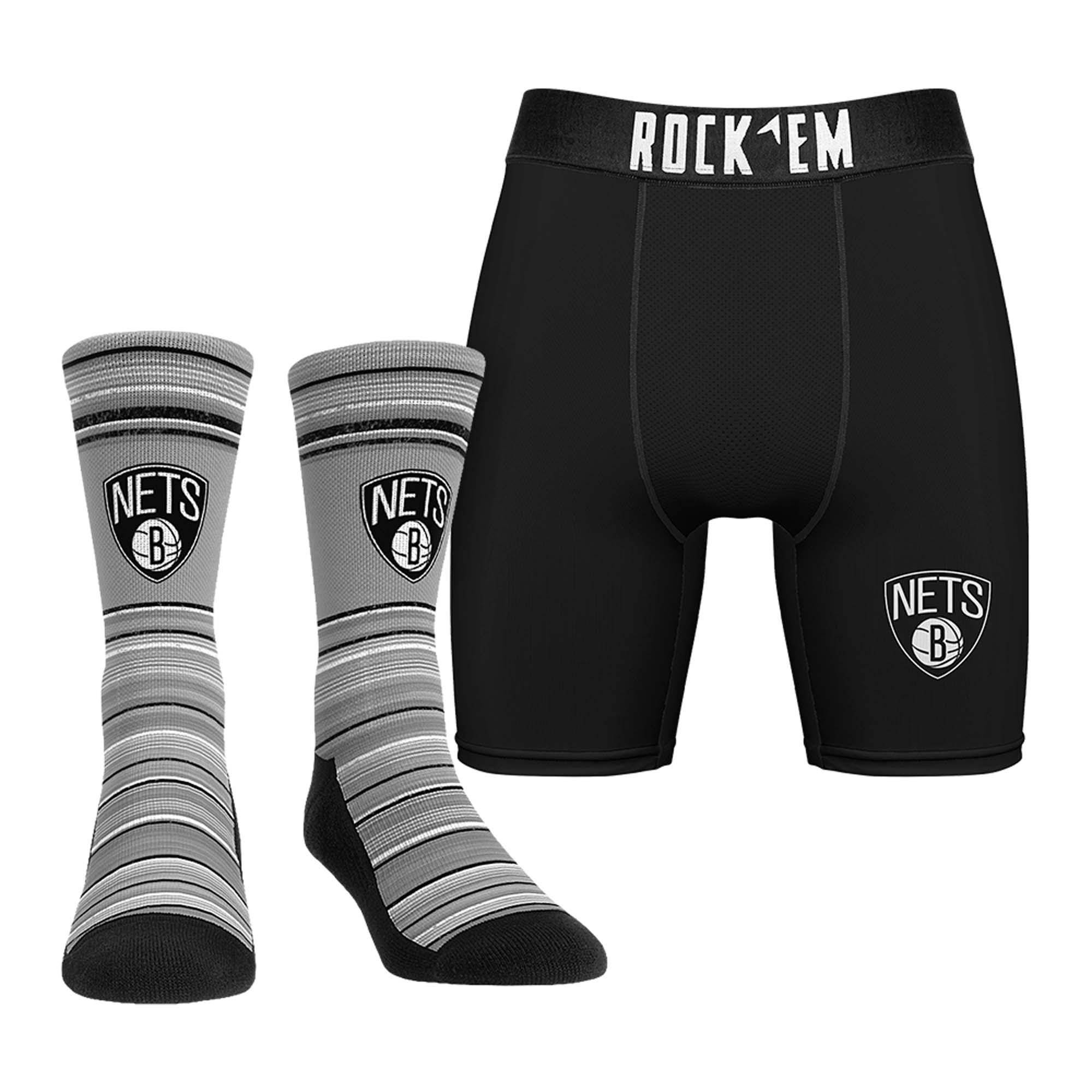 Men’s Rock Em Socks Brooklyn Nets Primary Crew Socks & Boxer Briefs Combo Pack Men’s Rock Em Socks Brooklyn Nets Primary Crew Socks & Boxer Briefs Combo Pack