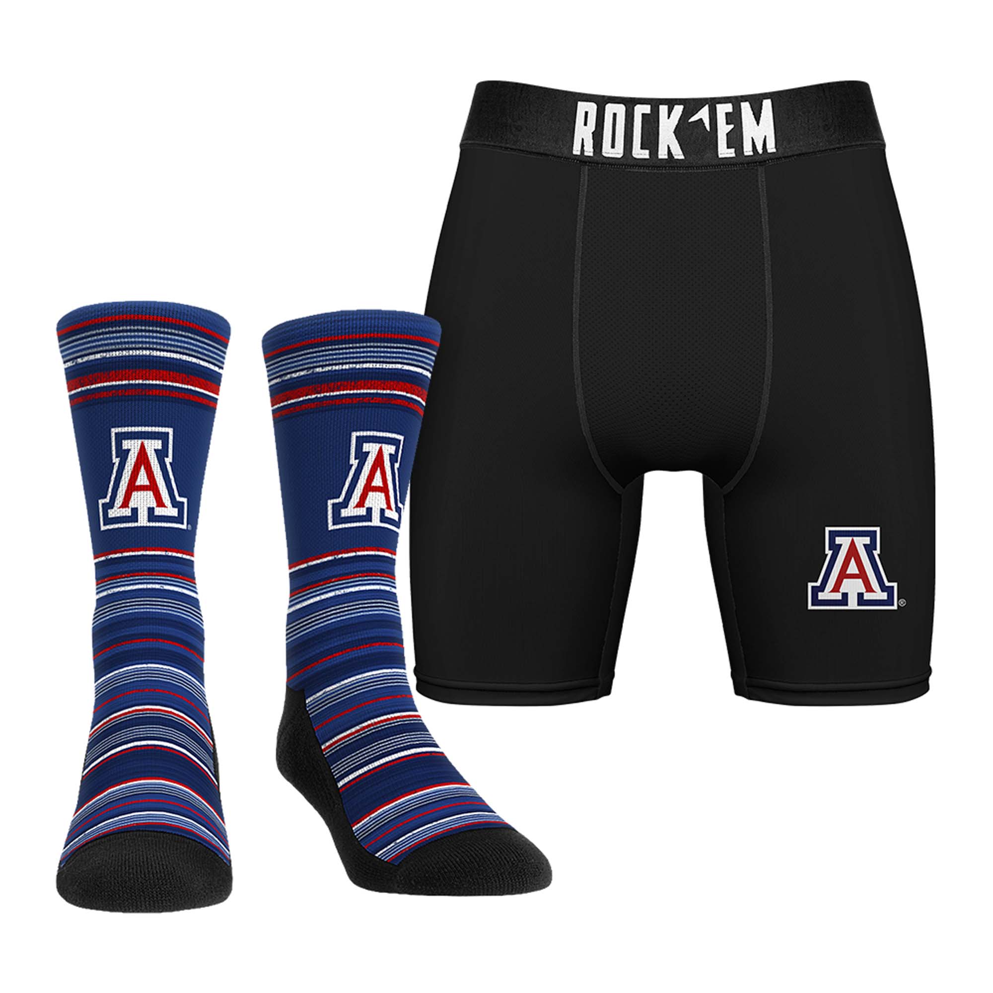 Men's Rock Em  Arizona Wildcats Primary Crew Socks & Boxer Briefs Combo Pack