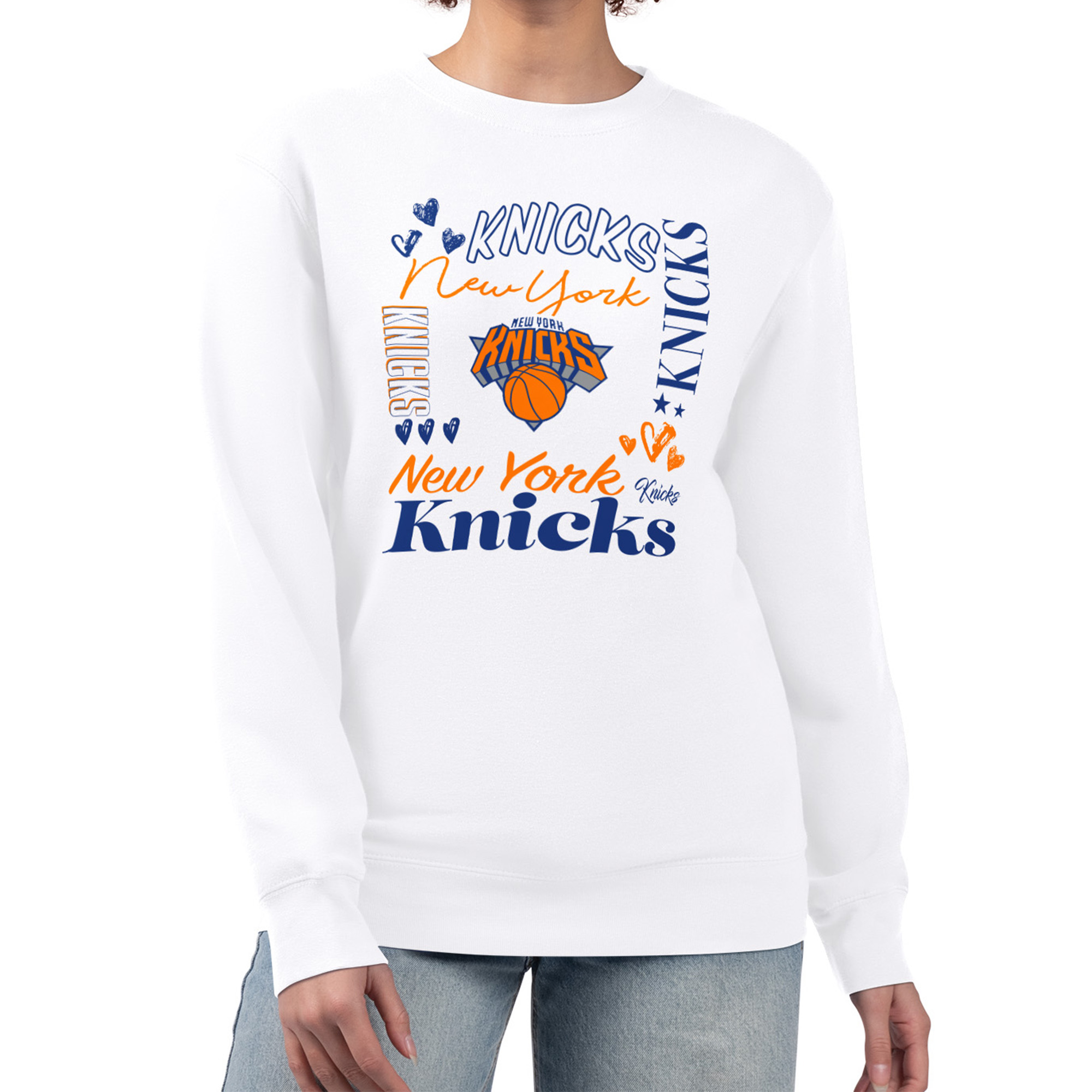 G-iii 4Her by Carl Banks Women's White New York Knicks Collage Team Graphic Fleece Pullover Sweatshirt - White