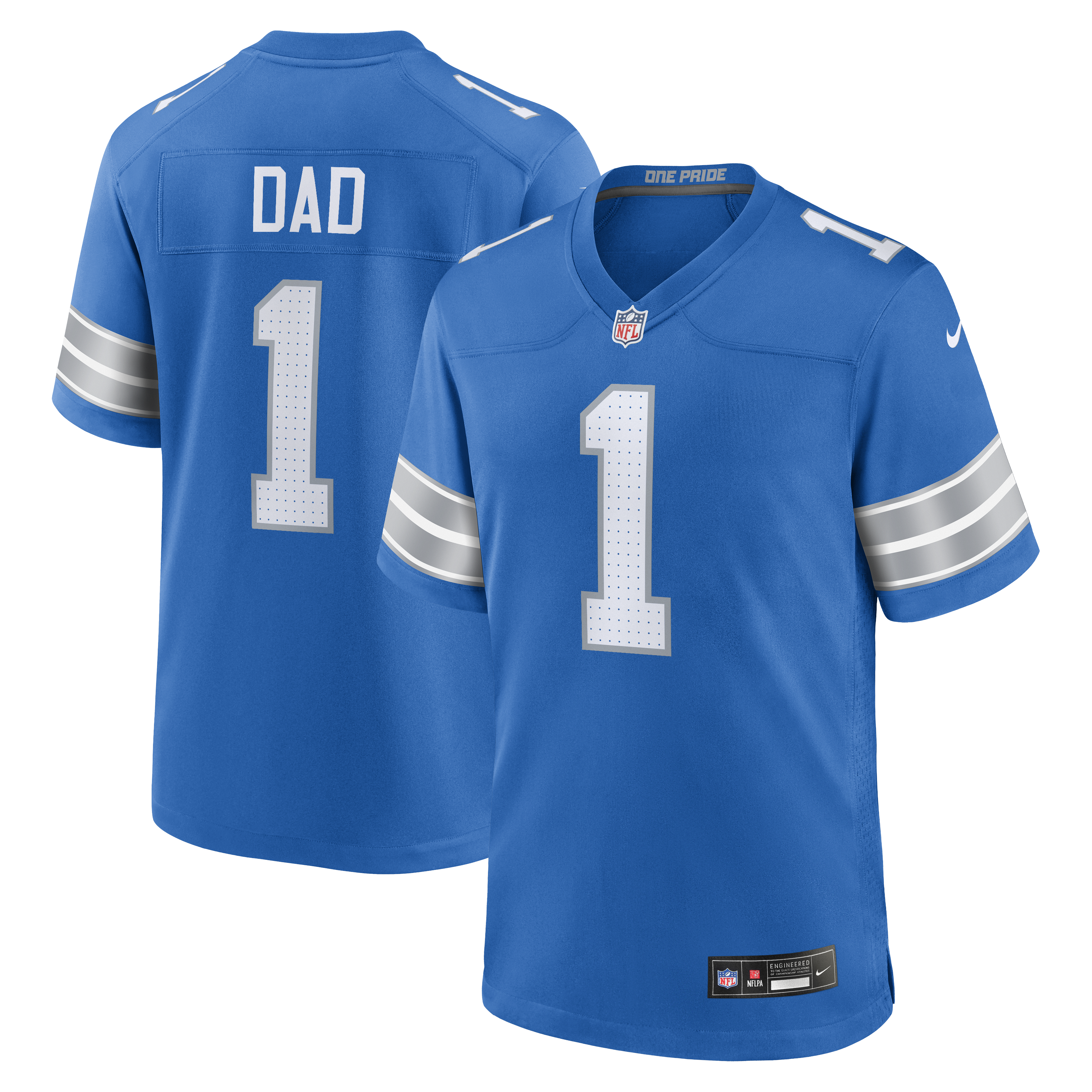 Men's Nike Number 1 Dad Blue Detroit Lions Game Jersey