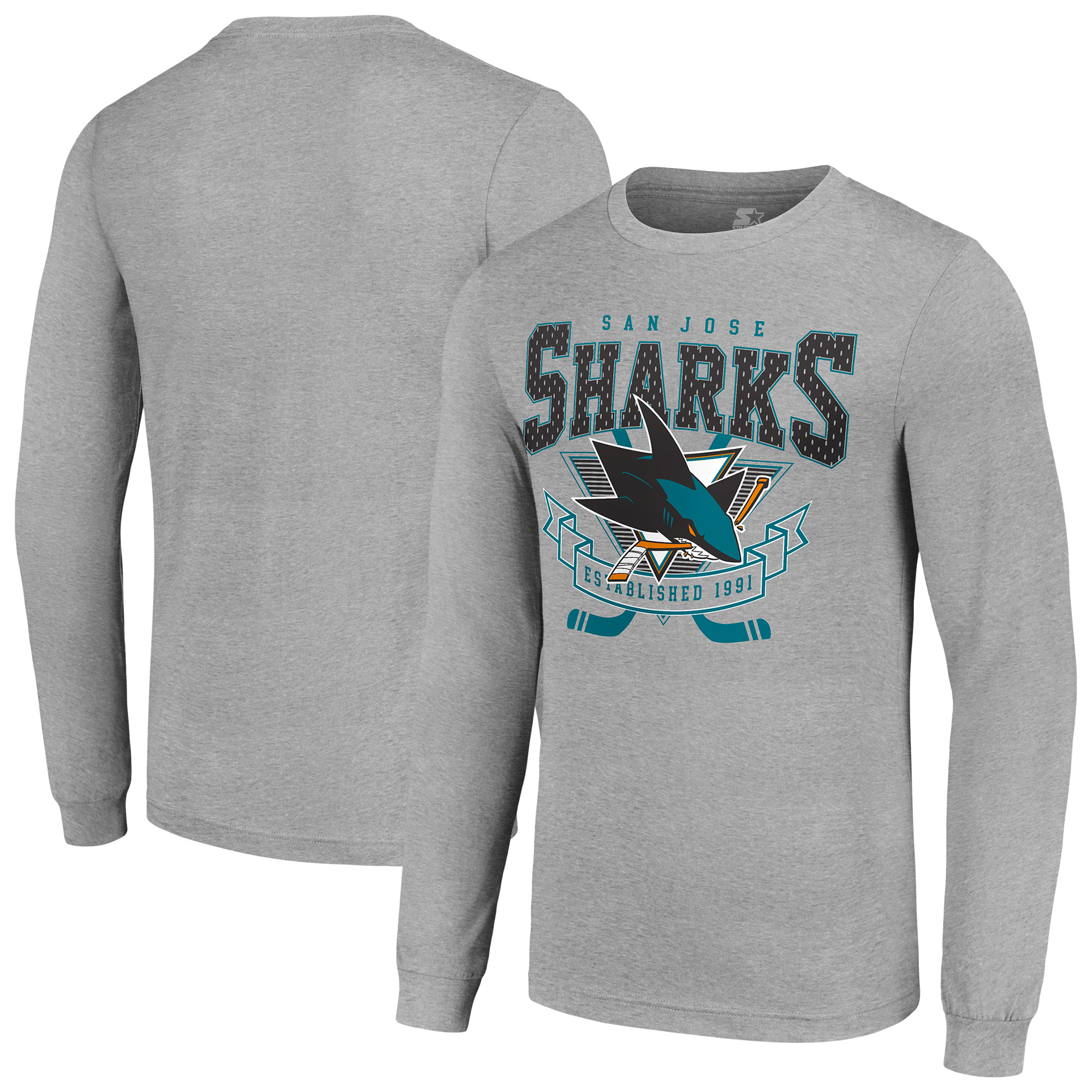 Men’s Starter Heather Gray San Jose Sharks ’80s Inspired Team Logo Long Sleeve T-Shirt Men’s Starter Heather Gray San Jose Sharks ’80s Inspired Team Logo Long Sleeve T-Shirt