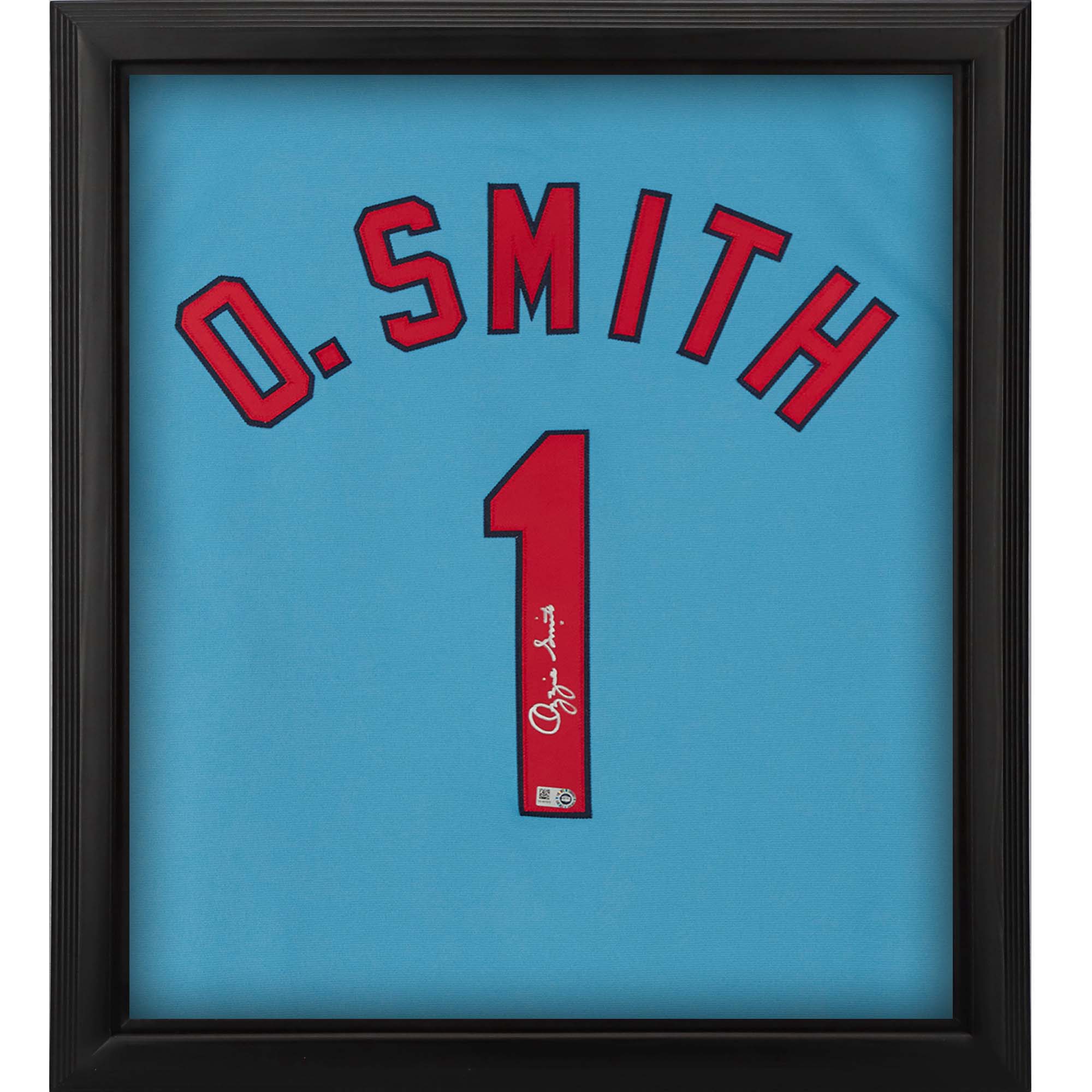 Ozzie Smith St. Louis Cardinals Autographed Framed Light Blue Mitchell & Ness Authentic Jersey Shadowbox Ozzie Smith St. Louis Cardinals Autographed Framed Light Blue Mitchell & Ness Authentic Jersey Shadowbox