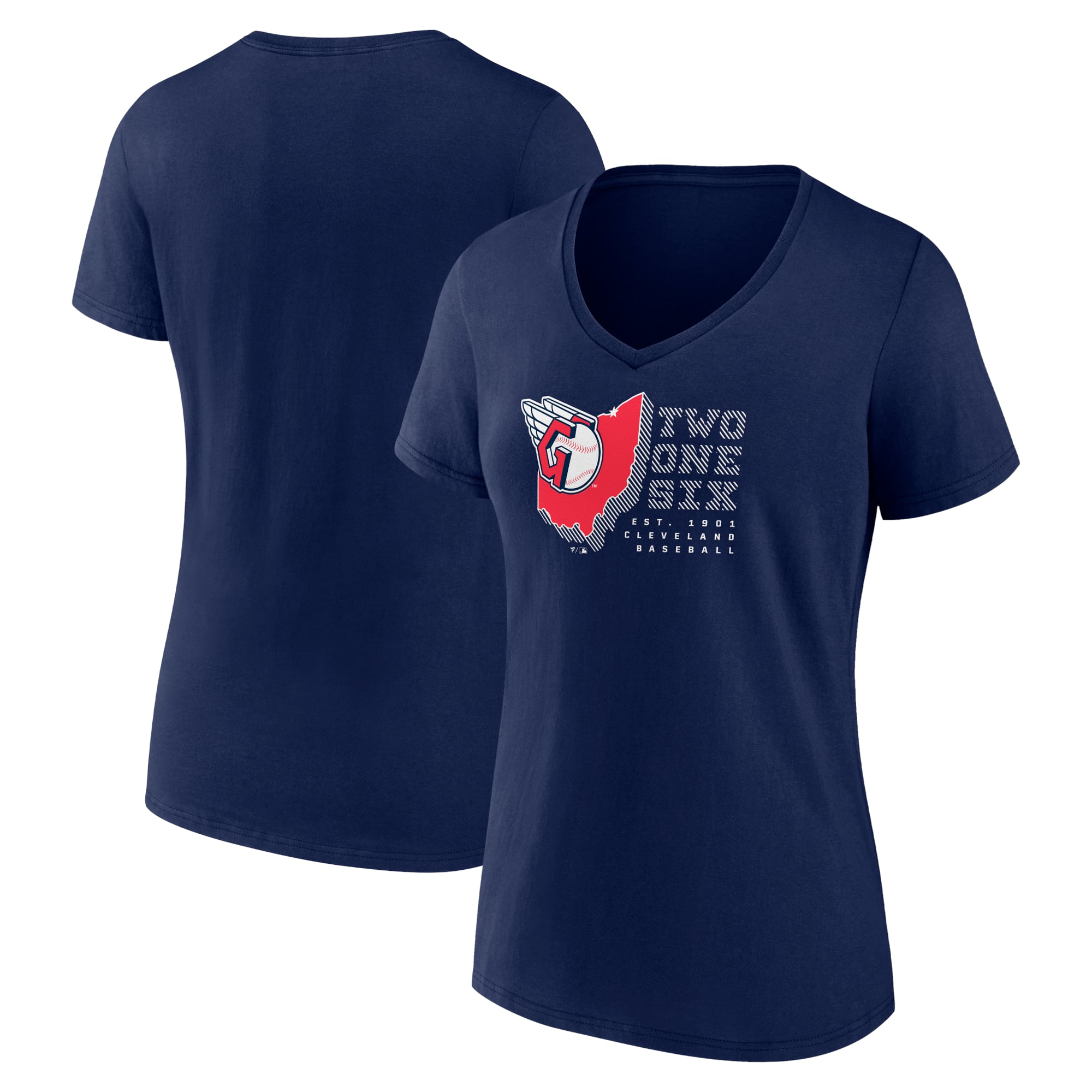 Women's Navy Cleveland Guardians Two One Six V-Neck T-Shirt