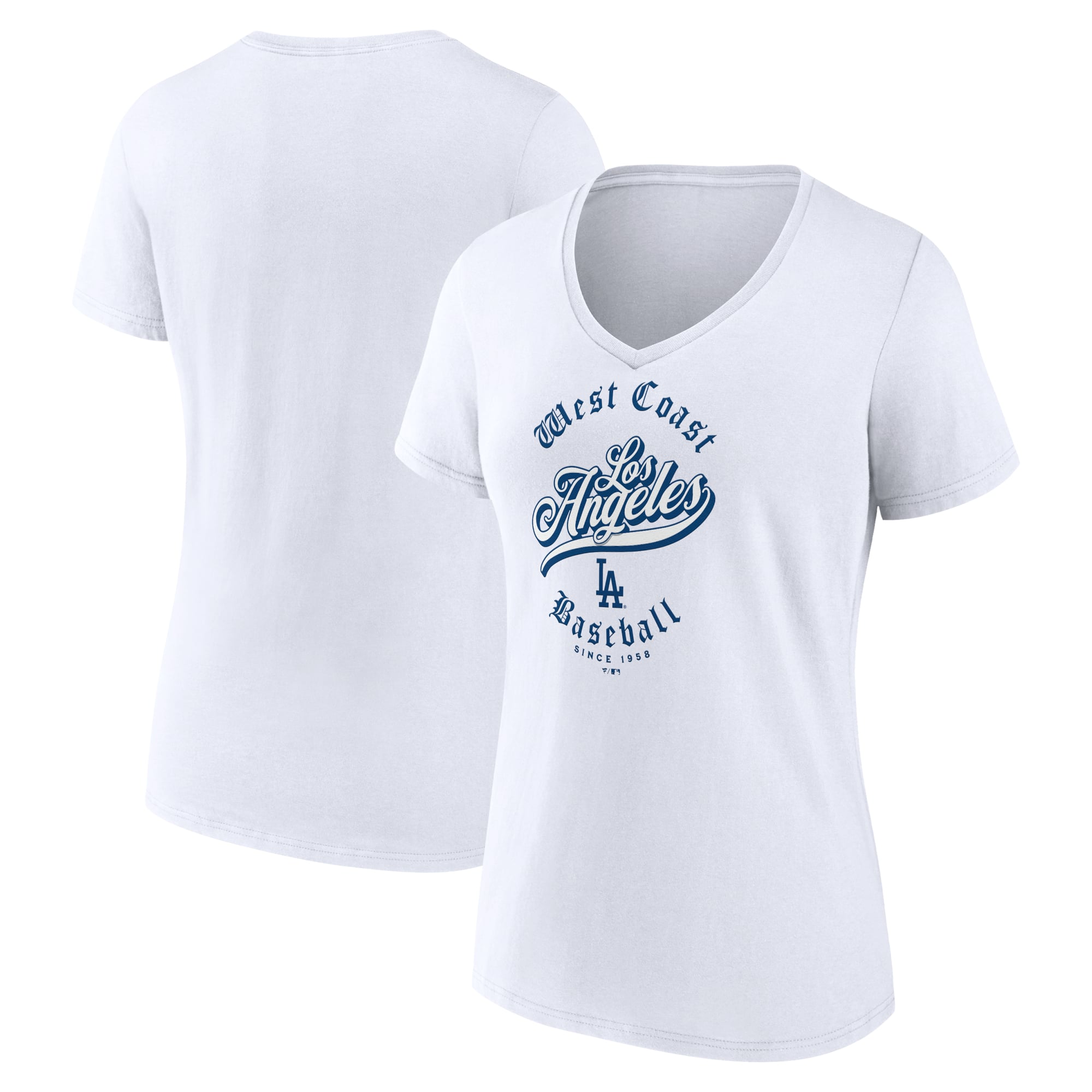 Women's White Los Angeles Dodgers West Coast Baseball V-Neck T-Shirt