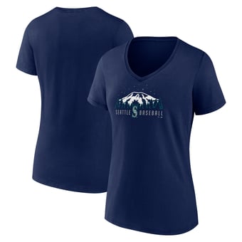 Women's Navy Seattle Mariners Mountains V-Neck T-Shirt