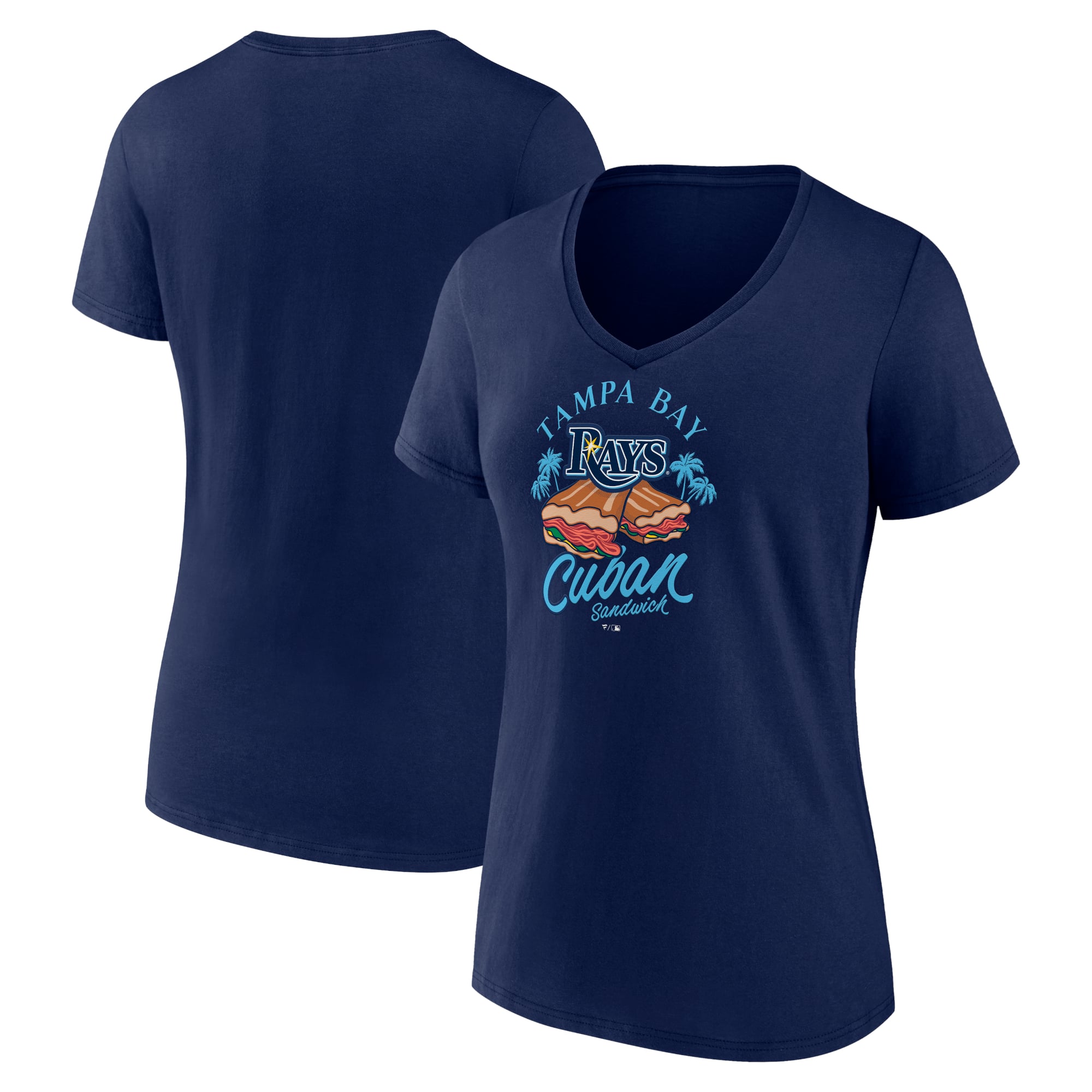 Women's Navy Tampa Bay Rays Cuban Sandwich V-Neck T-Shirt