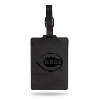 Black Cincinnati Reds Ultra Suede Luggage Tag