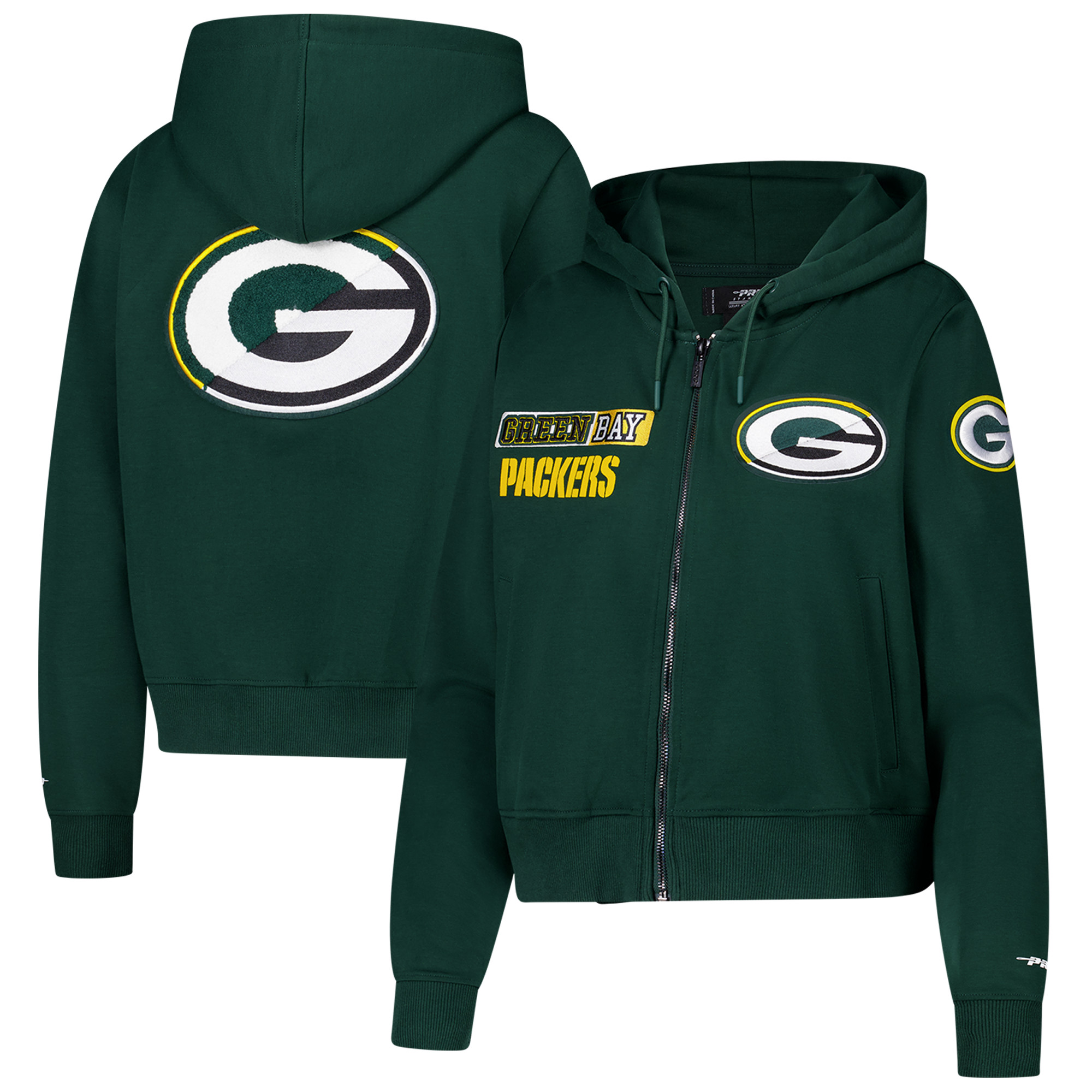 Women's Pro Standard Green Green Bay Packers Split Logo Full-Zip Hoodie