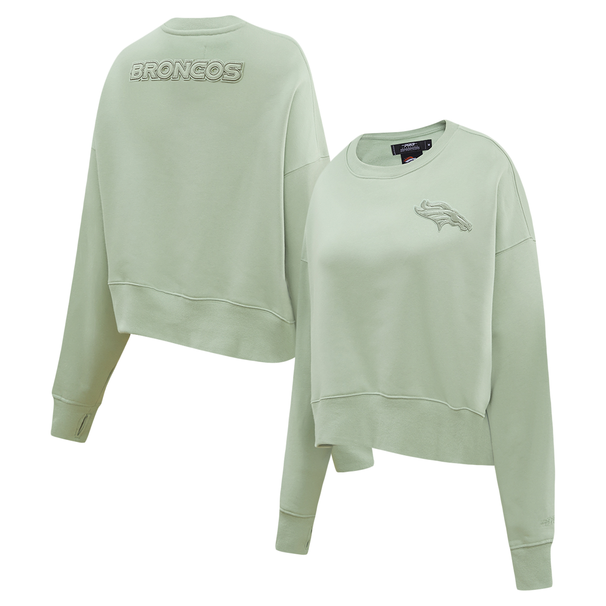 Women's Pro Standard Light Green Denver Broncos Oversized Cropped Neutral Pullover Sweatshirt