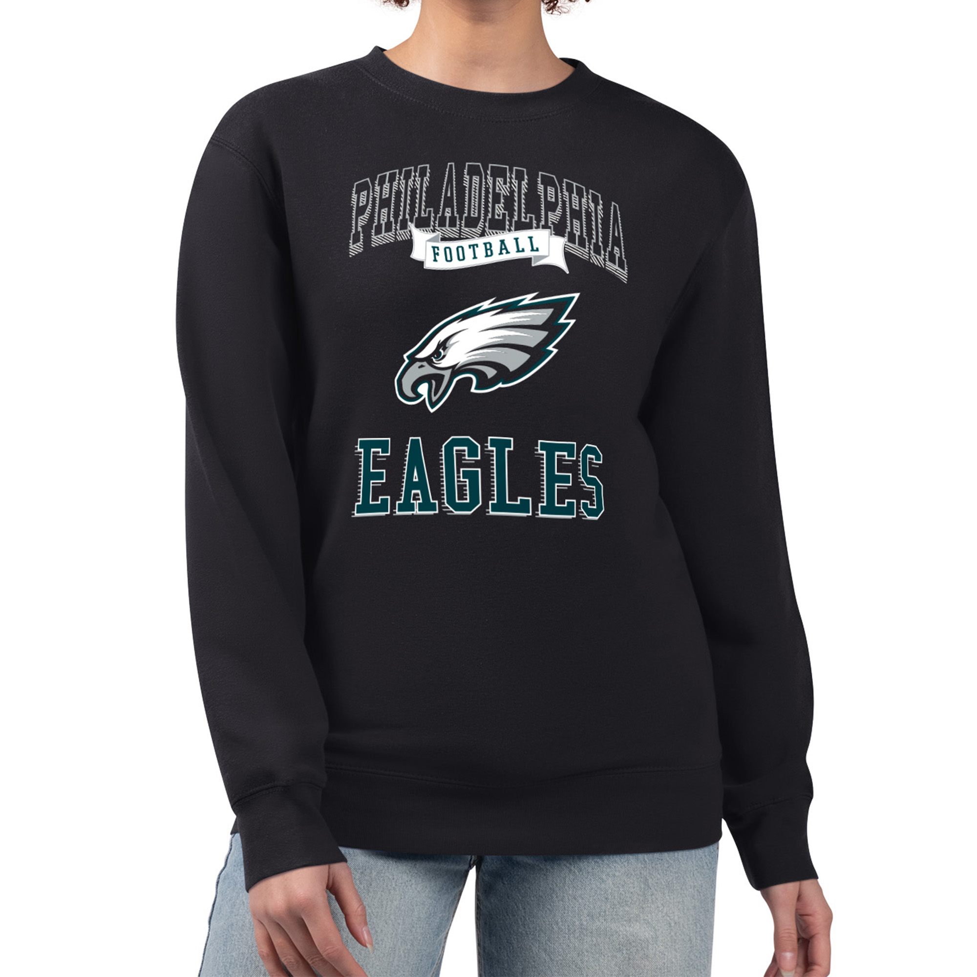 G-iii 4Her by Carl Banks Women's Black Philadelphia Eagles Team Logo Graphic Tri-Blend Pullover Sweatshirt - Black